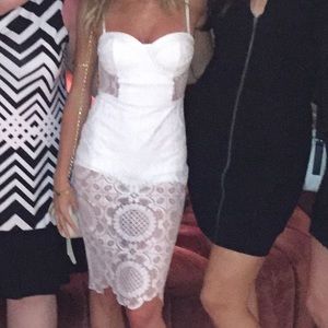 Bebe White lace midi dress with shorts